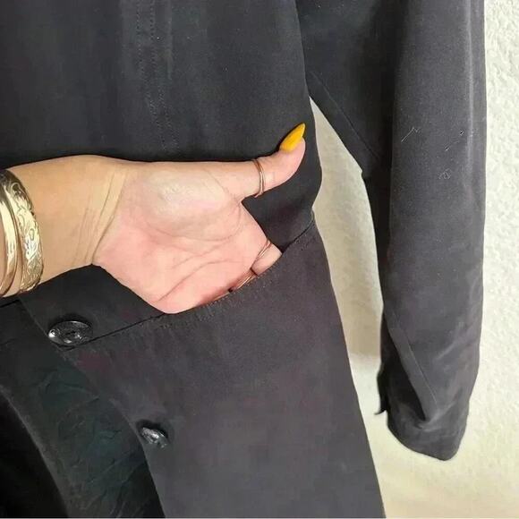 Vintage GUESS Faux Fur Mid Length Trench Coat RARE Jacket in Black Sz. Small - Picture 8 of 16